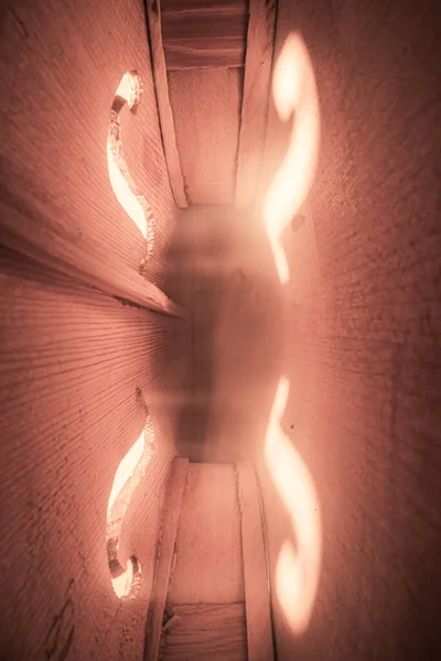 stock image Wooden violin view from inside. Interior of violin. Macro view of a violin.