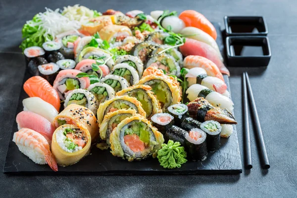 Delicious Healthy Sushi Set Made Rice Vegetables Classic Japanese Cuisine — Stock Photo, Image