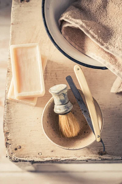 Vintage Classic Shaving Tools Grey Soap Brush Classic Shaving Accessories — Stock Photo, Image