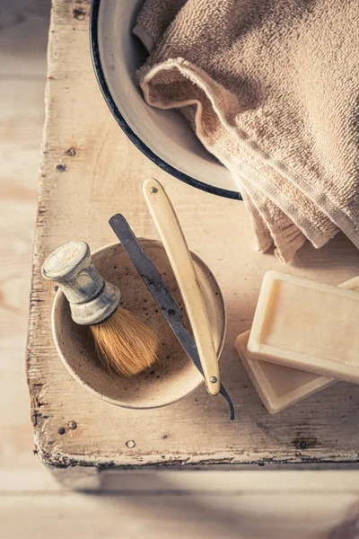 Vintage Classic Tools Shave Grey Soap Brush Classic Shaving Accessories — Stock Photo, Image