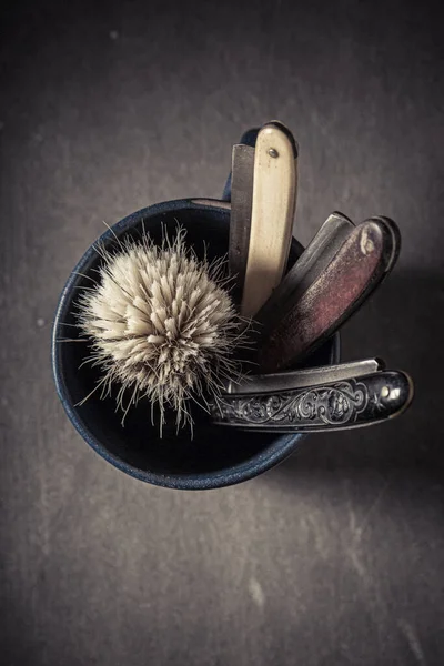 Old Unique Tools Shave Razor Soap Classic Shaving Accessories — Stock Photo, Image