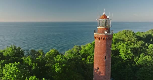 Lighthouse Baltic Sea Summer Aerial View Poland Europe — Vídeo de Stock