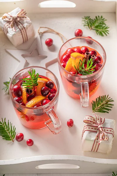Smaklig Jul Punch Ett Glas Med Kryddor Och Frukter Traditionell — Stockfoto
