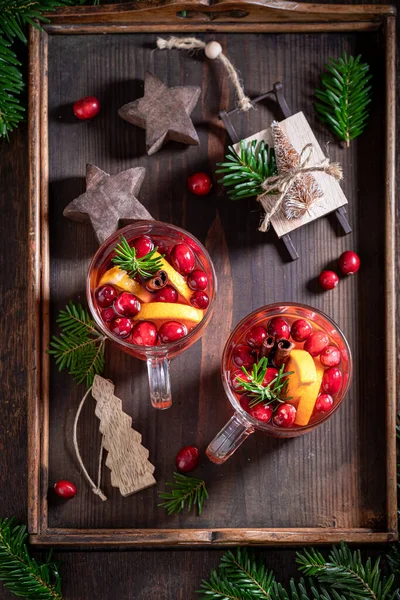 Ponche Natal Quente Feito Com Cranberry Laranja Bebidas Natal — Fotografia de Stock