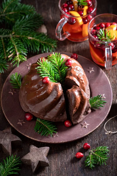 Smaklig Tårta Till Jul Gjord Med Kakao Och Bål Jultårta — Stockfoto