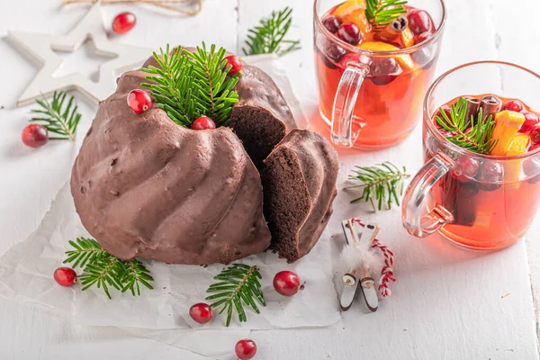 Traditionellt Tårta Till Jul Med Bål Som Juldessert Jultårta — Stockfoto