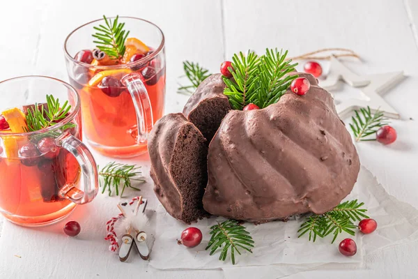 Smaklig Tårta Till Jul Med Choklad Som Perfekt Efterrätt Traditionell — Stockfoto