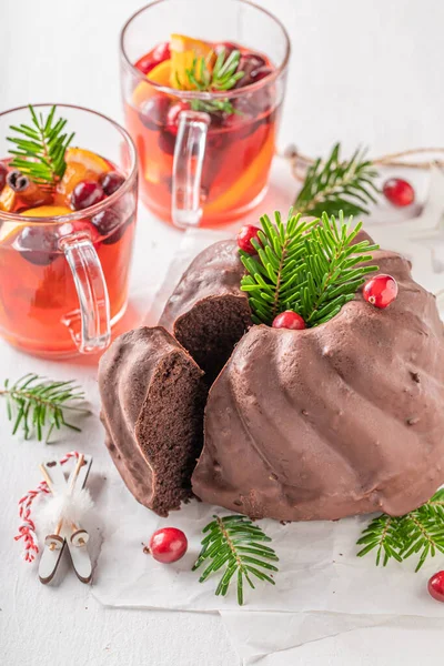 Söt Tårta Till Jul Gjord Med Kakao Och Bål Jultårta — Stockfoto