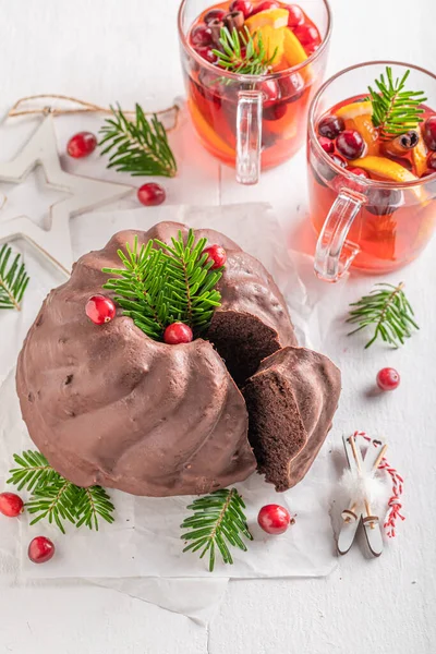 Hembakad Tårta Till Jul Gjord Med Kakao Och Bål Jultårta — Stockfoto