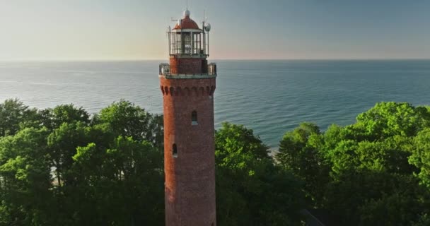 Lighthouse Baltic Sea Summer Aerial View Poland Europe — Wideo stockowe