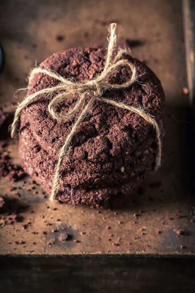 Traditioneel Zoete Chocoladekoekjes Met Noten Voor Kerstmis Kleine Koekjes Gemaakt — Stockfoto
