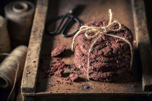 Süße Und Hausgemachte Schokoladenkekse Aus Hafer Und Nüssen Kleine Kekse — Stockfoto