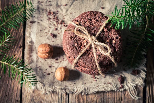 Traditioneel Zoete Chocoladekoekjes Rustieke Stijl Kleine Koekjes Gemaakt Van Cacao — Stockfoto
