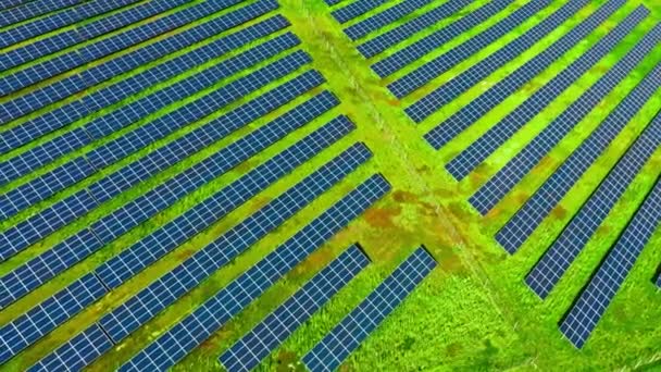Légi Felvétel Napelemes Fotovoltaikus Panelek Zöld Területen Tavasszal Alternatív Energia — Stock videók