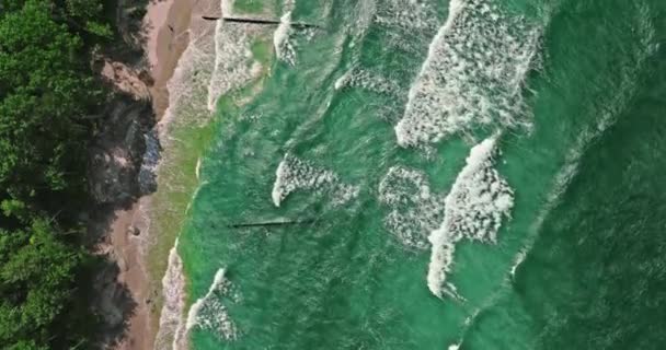Stormy Waves Baltic Sea Summer Aerial View Nature Tourism Baltic — Stockvideo