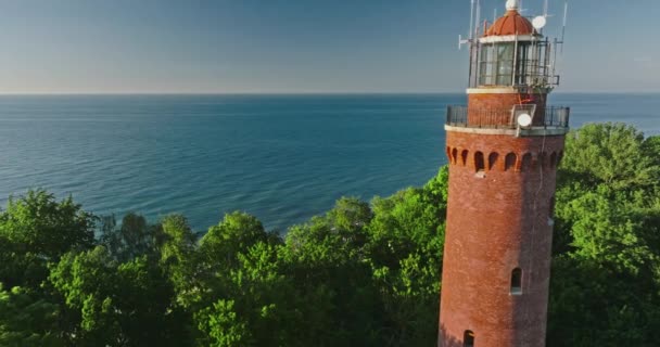 Lighthouse Baltic Sea Summer Aerial View Poland Europe — kuvapankkivideo