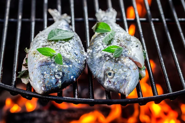 夏天用盐和香草烤的辣鱼肉 — 图库照片