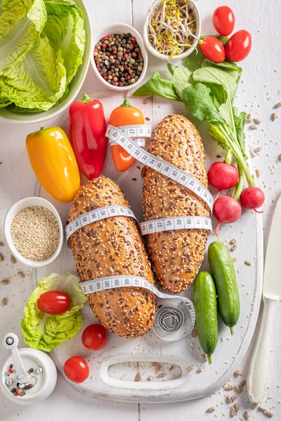 Hjemmelaget Tilberedning Til Sandwich Med Salat Tomat Paprika Oppskrift Slankende – stockfoto