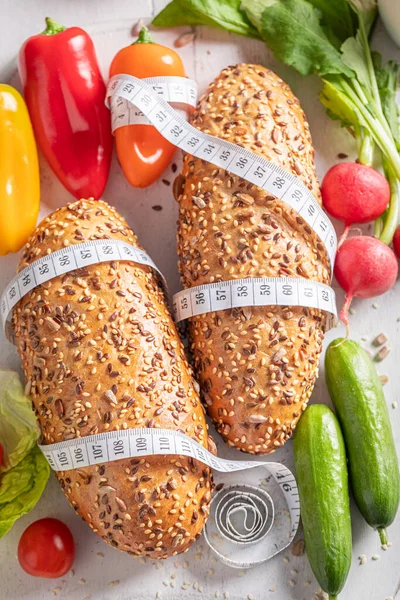 Sunn Forberedelse Til Sandwich Med Målebånd Oppskrift Slankende Kost – stockfoto