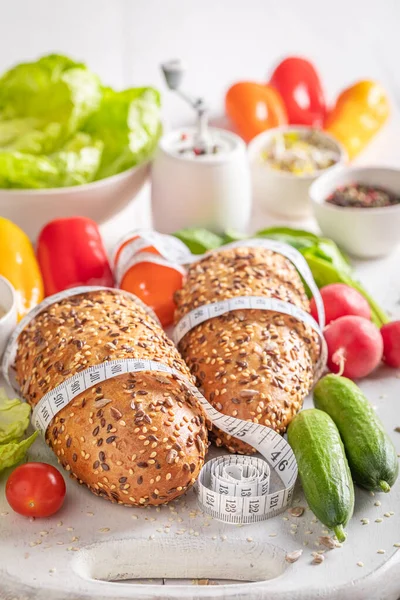 Deilige Ingredienser Til Sandwich Med Salat Tomat Paprika Oppskrift Slankende – stockfoto