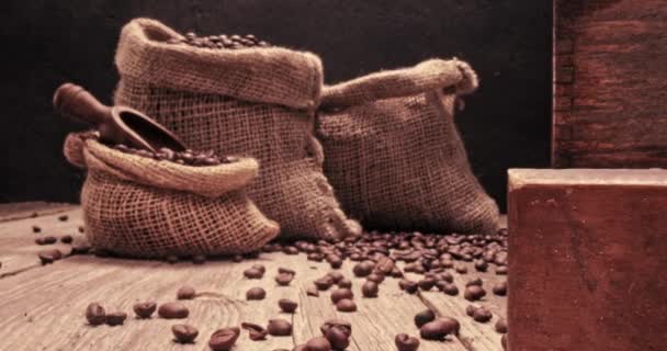 袋装咖啡和咖啡豆研磨机 视差效应 — 图库视频影像