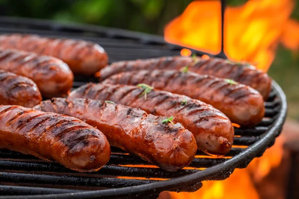 Hot Sausage Spices Grill Fire Summer Garden — Stock Photo, Image