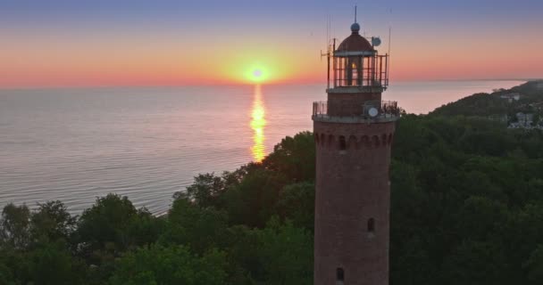 Маяк Восходе Солнца Балтийского Моря Польше Европа — стоковое видео