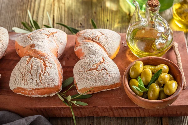 Homemade Buns Made Wheat Flour Olives Rolls Green Olives — Stock Photo, Image