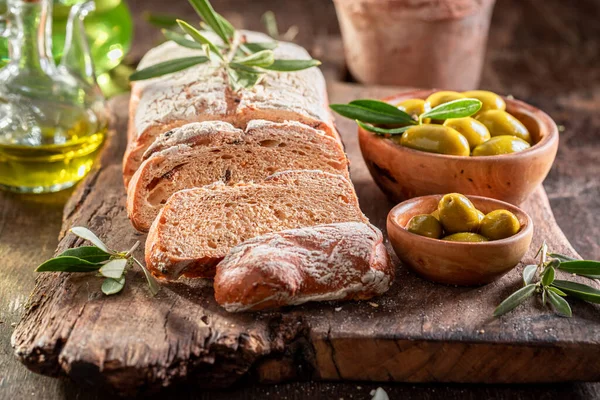 Aromatic Bread Extra Virgin Olive Oil Loaf Bread Made Olive — Stock Photo, Image