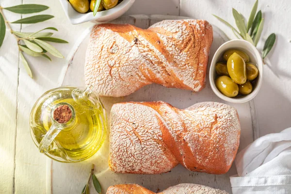 Lekkere Broodjes Als Klassiek Brood Italië Rollen Vervaardigd Van Olijfolie — Stockfoto
