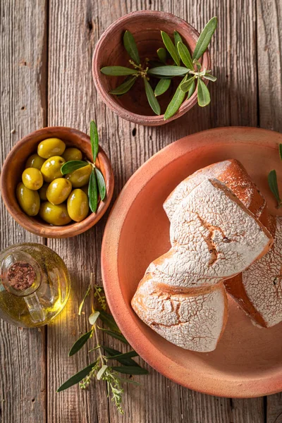 Pães Aromáticos Como Produtos Panificação Tradicionais Toscana Rolos Com Azeitonas — Fotografia de Stock