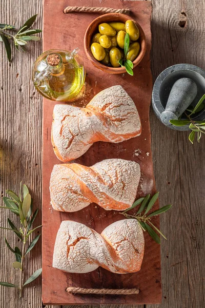 Deliziosi Panini Come Tradizionali Prodotti Forno Toscana Rotoli Con Olive — Foto Stock