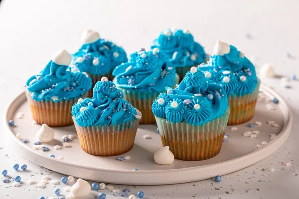 Prăjituri Gustoase Dulci Stropi Cremă Albastră Desert Albastru Perfect Stropi — Fotografie, imagine de stoc