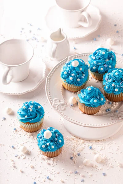 Prăjituri Casă Unice Gata Mănânce Desert Albastru Perfect Stropi — Fotografie, imagine de stoc