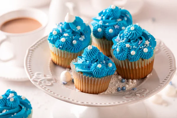 Gâteaux Savoureux Beaux Pour Les Gros Jeudi Crème Dessert Bleu — Photo