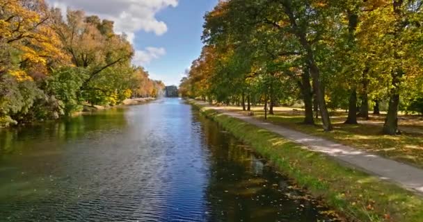 Вид Воздуха Канал Быдгоще Осенью Солнечный День Польская Золотая Осень — стоковое видео