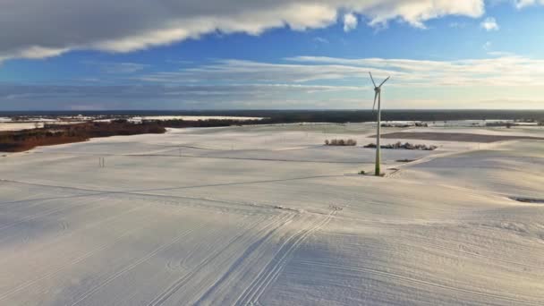 Szélturbina Havas Területen Télen Alternatív Energia Hideg Időben Természet Légi — Stock videók