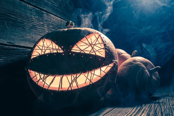 Bizarre Creepy Halloween Pumpkin Halloween Background Background Copy Space Halloween — Stock Photo, Image