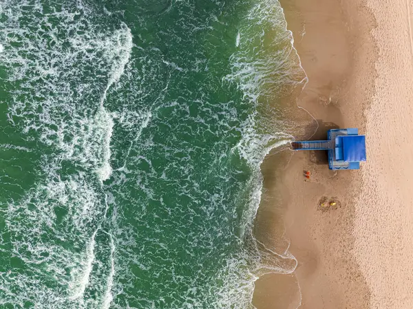 Top View Lifeguard Tower Flooded Baltic Sea Poland Aerial View — Stock Photo, Image
