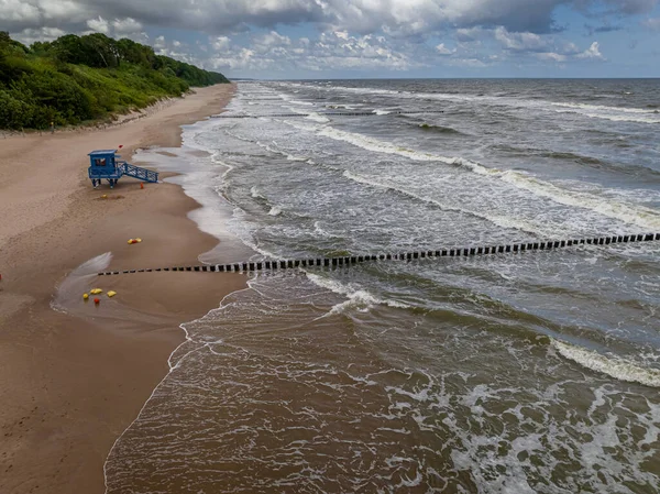 Lifeguard Tower Baltic Sea Flooded Big Waves Poland Aerial View — Stock Photo, Image
