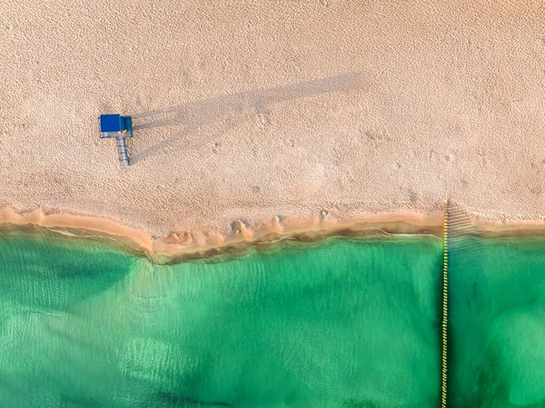 Top down view of lifeguard tower on beach by Baltic Sea, Poland