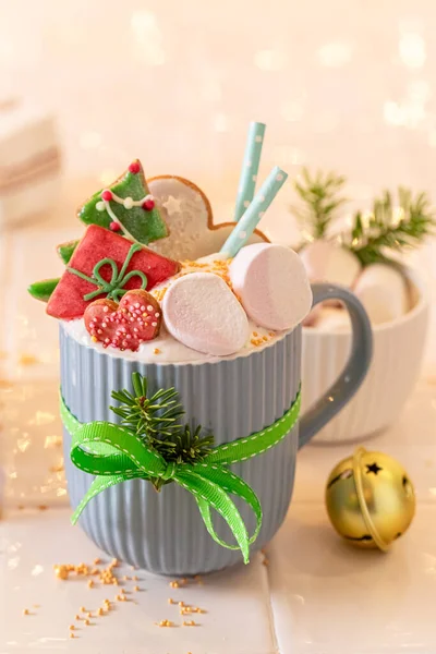 Hot chocolate as a delicious Christmas dessert. Xmas holiday dessert for Christmas eve.