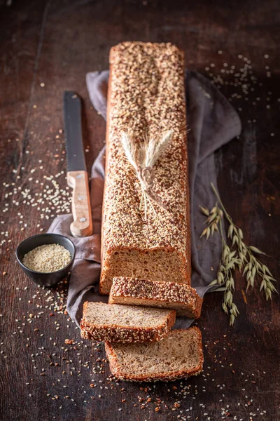 Passer Helhetlig Brød Perfekt Sunn Frokost Helhetlig Brød Med Sesamfrø – stockfoto