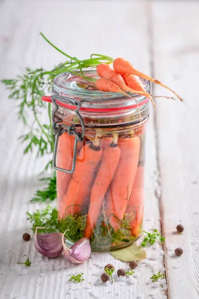 Preparation for pickled carrots made of fresh vegetables.  Pickling carrots at home.