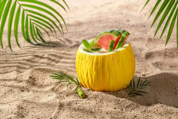 Søt Cocktail Melon Tropisk Strand Ferier Paradisstrand – stockfoto