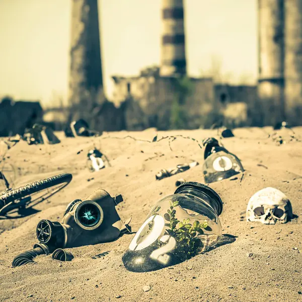 Bizarre Jar Plant Symbol Air Pollution Polluted Air Post Apocalyptic Stock Photo