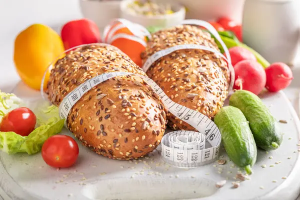 Sunne Ingredienser Sandwich Med Målebånd Oppskrift Slanking Diett stockfoto