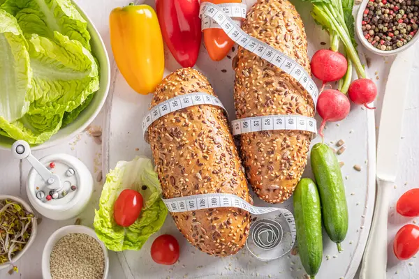 Hjemmelavede Ingredienser Til Sandwich Som Symbol Sund Kost Opskrift Slankende Stock-foto