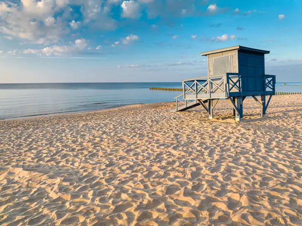 Lifeguard Hut Beach Calm Sunrise Baltic Sea Poland Stock Image