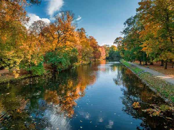 Вид Повітря Річку Брда Восени Бидгощі Польща Польська Золота Осінь Стокове Зображення